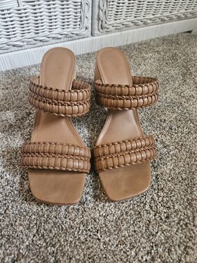 Women's Braided Double-Strap Slide Sandals in Brown